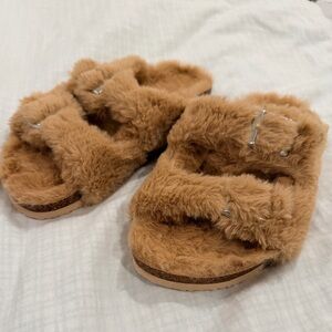 Cozy Tan Kids Furry Sandals